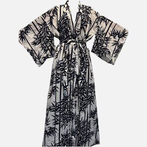 Nwot JOLI made in Japan blue white fan cotton KIMONO TOP COVERUP 2X